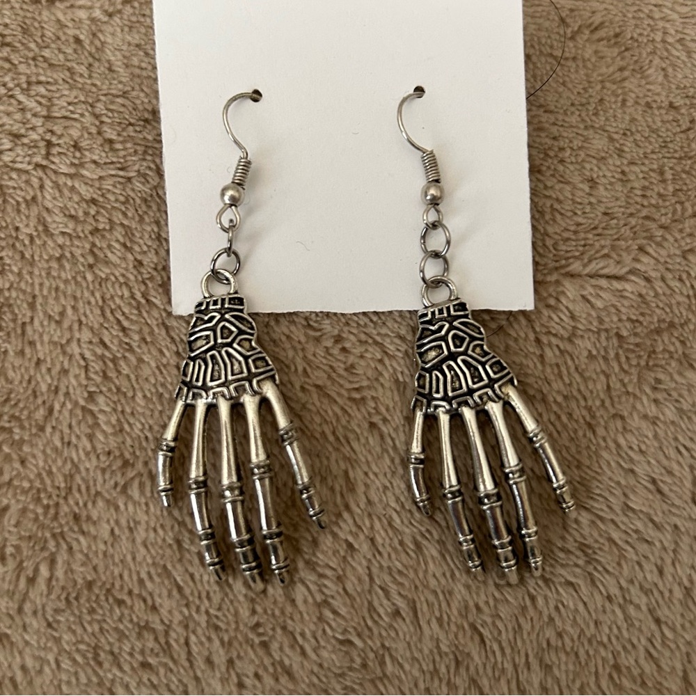NWT Silver Skeleton Hand Earrings